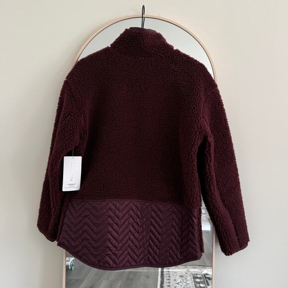 Athleta Cozy Sherpa Fleece Snap Sweatshirt Maroon Spiced Cabernet - Picture 4 of 4